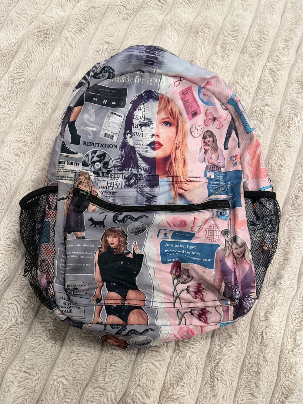 Taylor Swift Print Pink & Gray Graphic Backpack